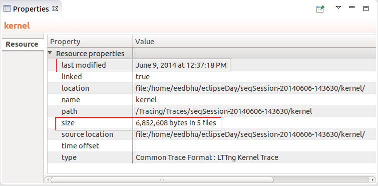 Trace Size and Date Properties