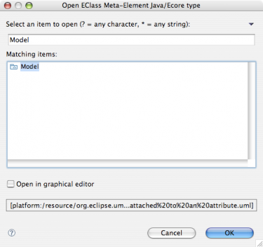 EMF Search Open UML Package Filtered Dialog