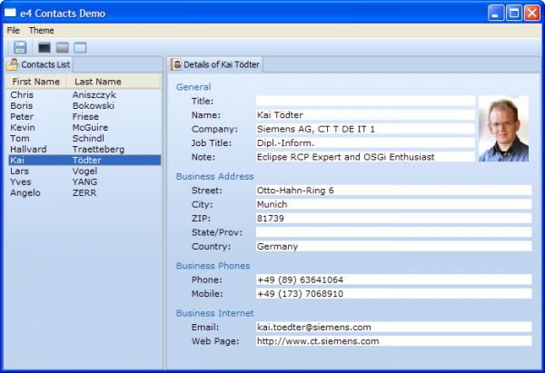 E4 Ui Running The Contacts Demo Eclipsepedia